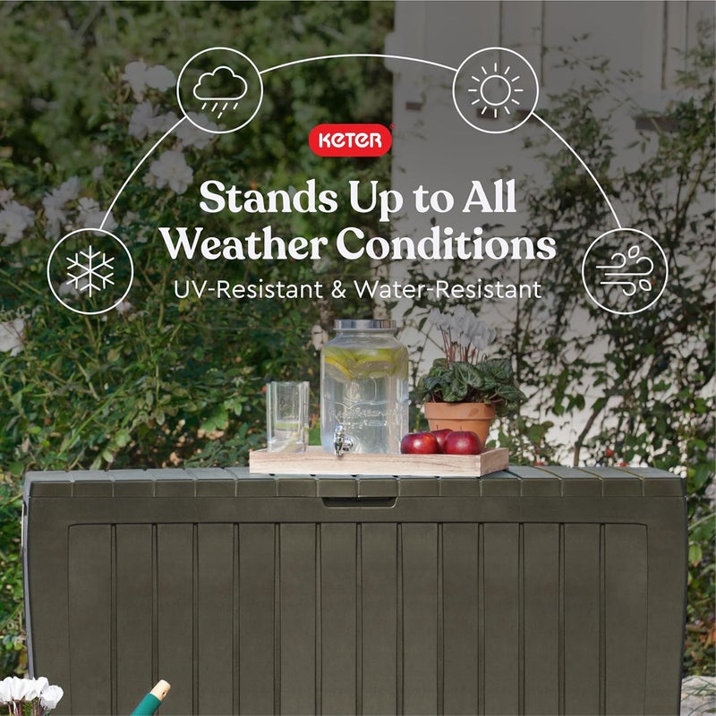 Keter Marvel Plus 71 Gallon Resin Outdoor Storage Box for Patio Furniture Cushions, Throw Pillows, Garden Tools and Pool Floats, Taupe - Image 3